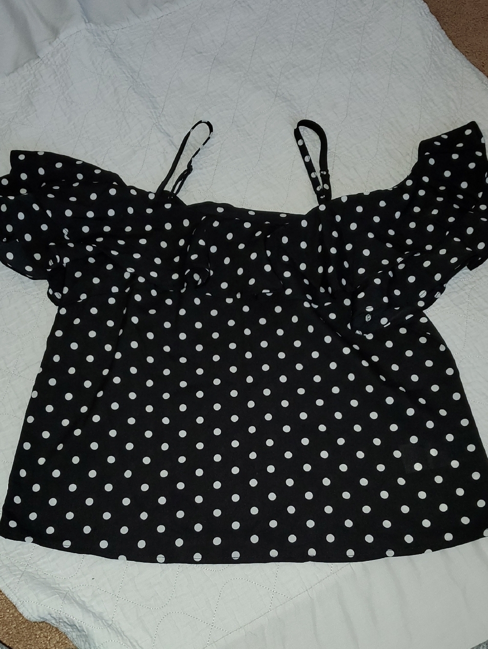 SHEIN Black & White Polka Dot Off-Shoulder Cami Top